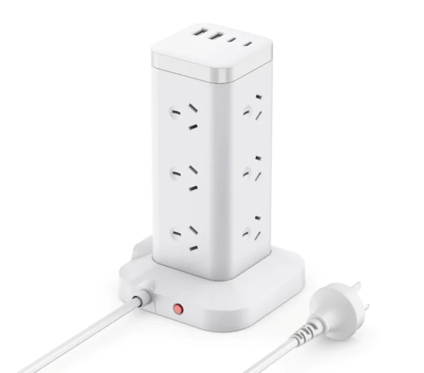 12-Outlet Tower Power Strip with Surge Protection, 2 USB-A, 2 USB-C & 2m Extension Cord (AU Plug)