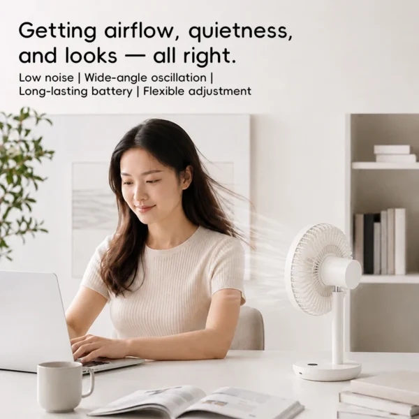 S119db5f3832f4a1a96dc26a87928b69e7.webp KINSCOTER Smart Oscillating Desk Fan | 4000mAh USB Rechargeable Fan with 5 Speeds