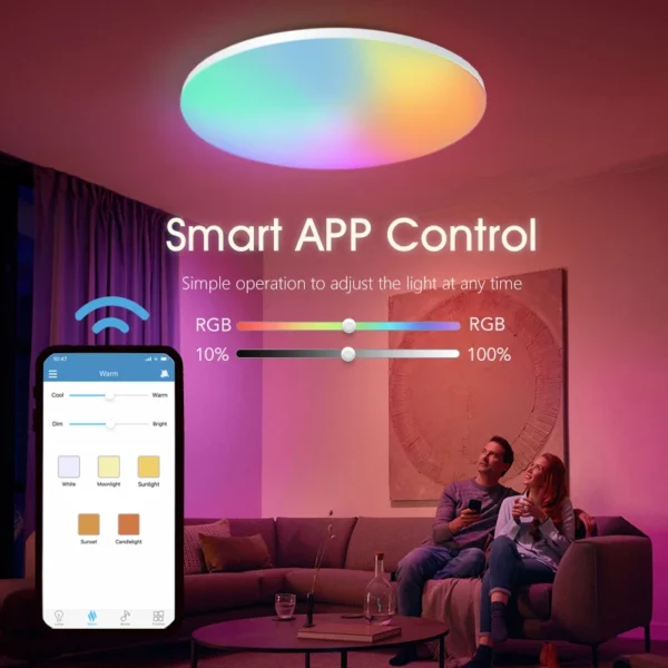 S18a19cd773a04a72940cdeeee9ebcc8ax.webp MARPOU RGB Smart LED Ceiling Light with App & Remote Control | Dimmable 36W/54W Ceiling Lamp
