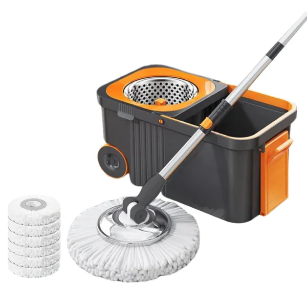 S3f6cc9dbedfa4dce9f37b1a3dbd812d5N.webp Spin Mop & Bucket Set with 6 Replacement Heads | Hands-Free Self-Wringing Floor Mop