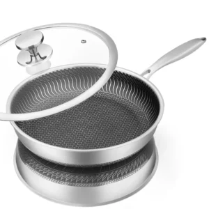 S582dcbe800cc459ea80c2768c1930843Z.webp LMETJMA Stainless Steel Nonstick Honeycomb Frying Pan with Lid | Induction & Gas Compatible
