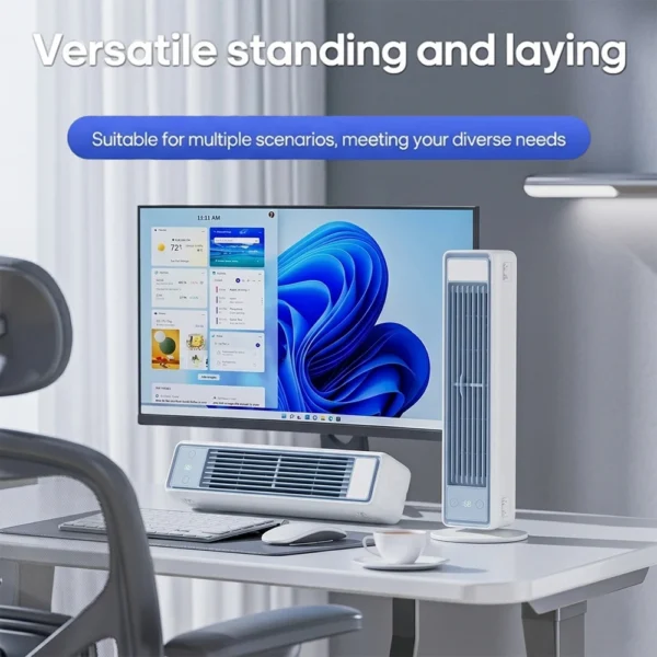 3600mAh USB Rechargeable Bladeless Tower Fan | Quiet Desktop Fan with Remote Control