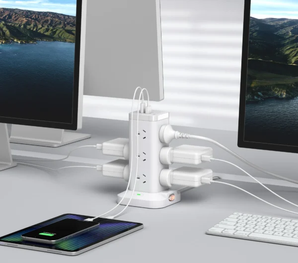 12-Outlet Tower Power Strip with Surge Protection, 2 USB-A, 2 USB-C & 2m Extension Cord (AU Plug)