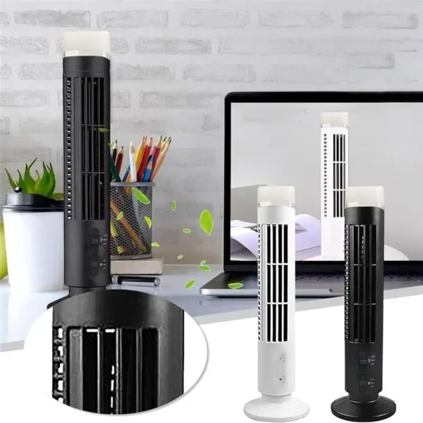 S76ca1795eb244a79b1d444a55d9f53efm.webp M02K Portable Bladeless Air Cooler Fan | USB Tower Fan with LED Display