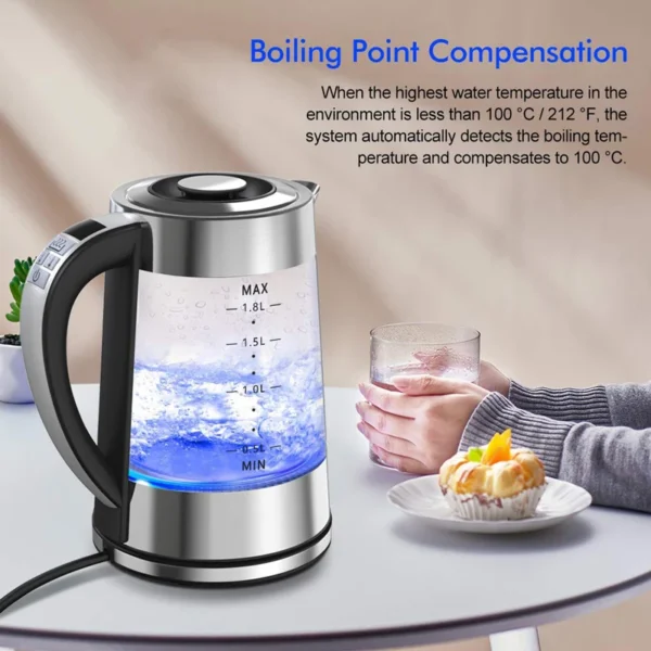 S89338e93ad6e488284adc8d0d4f18afcy.webp 1.8L Smart Thermostatic Electric Glass Kettle | Auto Temperature Control for Home & Office