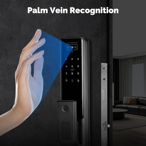 S8c7b9ebc27e64d75ab72ba2dde672cbeb.webp MOES Tuya Wi-Fi Smart Door Lock with Facial & Palm Vein Recognition | Fingerprint, Password, IC Card & App Unlock