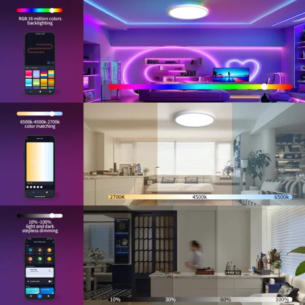 Sa24176e0735a4d37858103c0bdde453eB.webp BENEWTON Tuya Smart RGB LED Ceiling Light | App, Alexa & Google Voice Control
