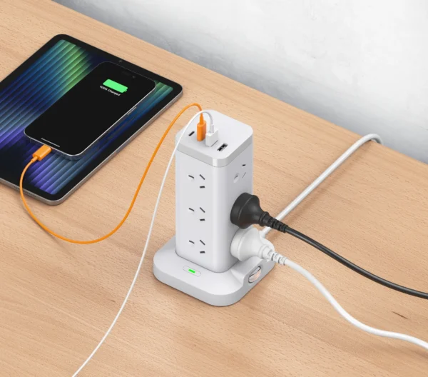 12-Outlet Tower Power Strip with Surge Protection, 2 USB-A, 2 USB-C & 2m Extension Cord (AU Plug)