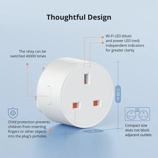Sb0d4bf7160cf47a3b43d45d1573cc702E.webp SONOFF S60 13A UK Wi-Fi Smart Plug with Power Monitoring | Alexa, Google Home & IFTTT Compatible